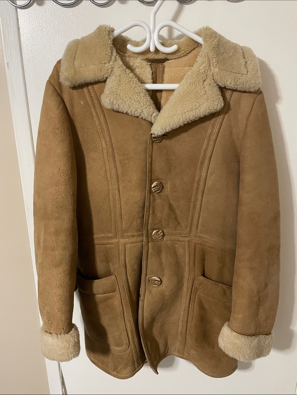 Vintage Shearling Leather Coat Size 38